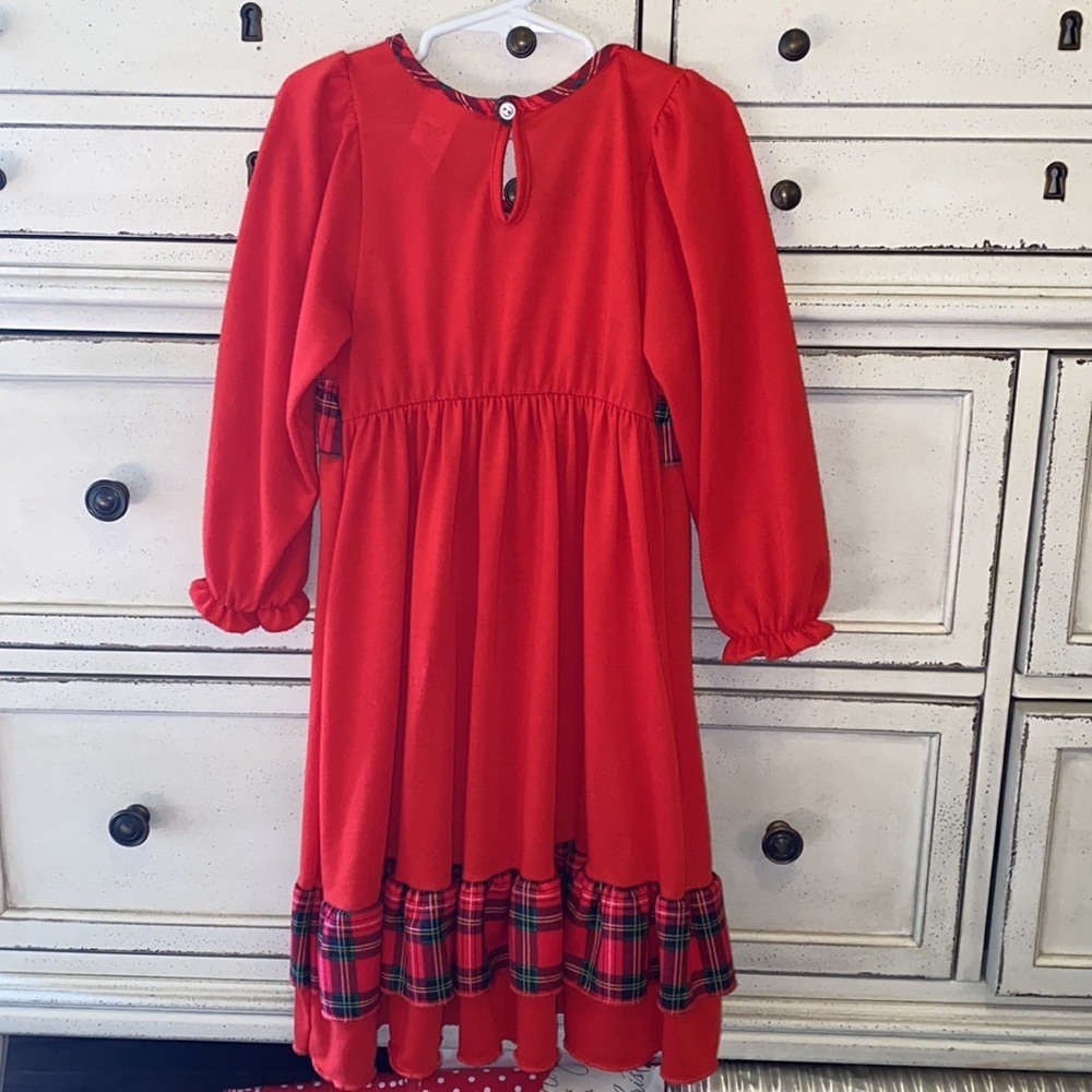 Laura Dare red Christmas plaid ruffles ribbon bow longsleeve nightgown pajamas 5 - Picture 5 of 6